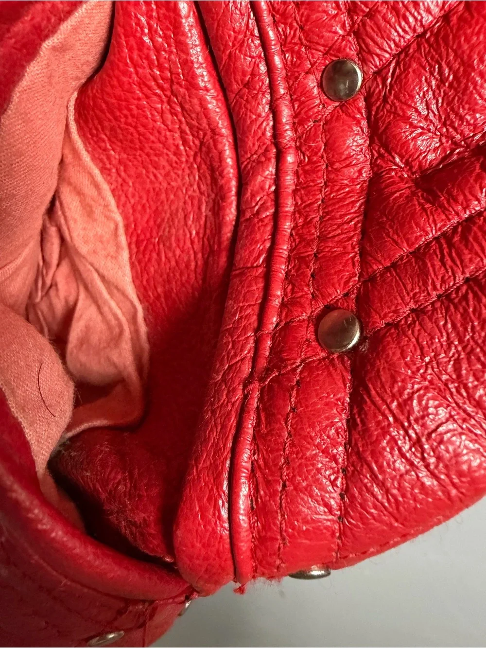 Genuine Italian Leather Kids Quilted Red Studded Bomber Jacket L 7